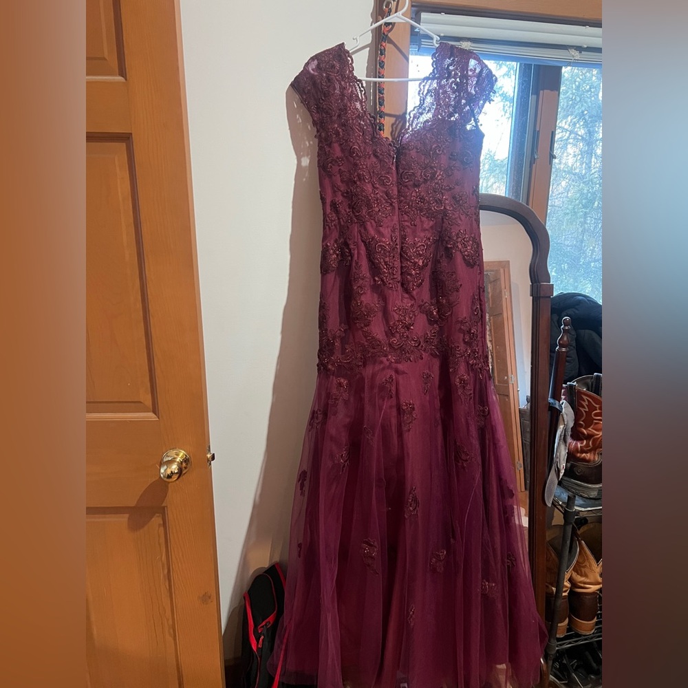Azazie Plum Lace Tulle Prom Gown